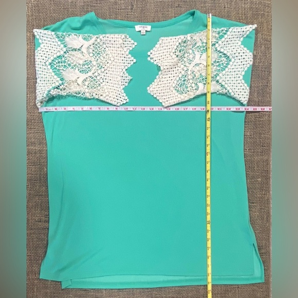 Umgee Seafoam Green Blouse/Tunic, Size Large, Beige Lace 1/2 Length Sleeves - Picture 4 of 7